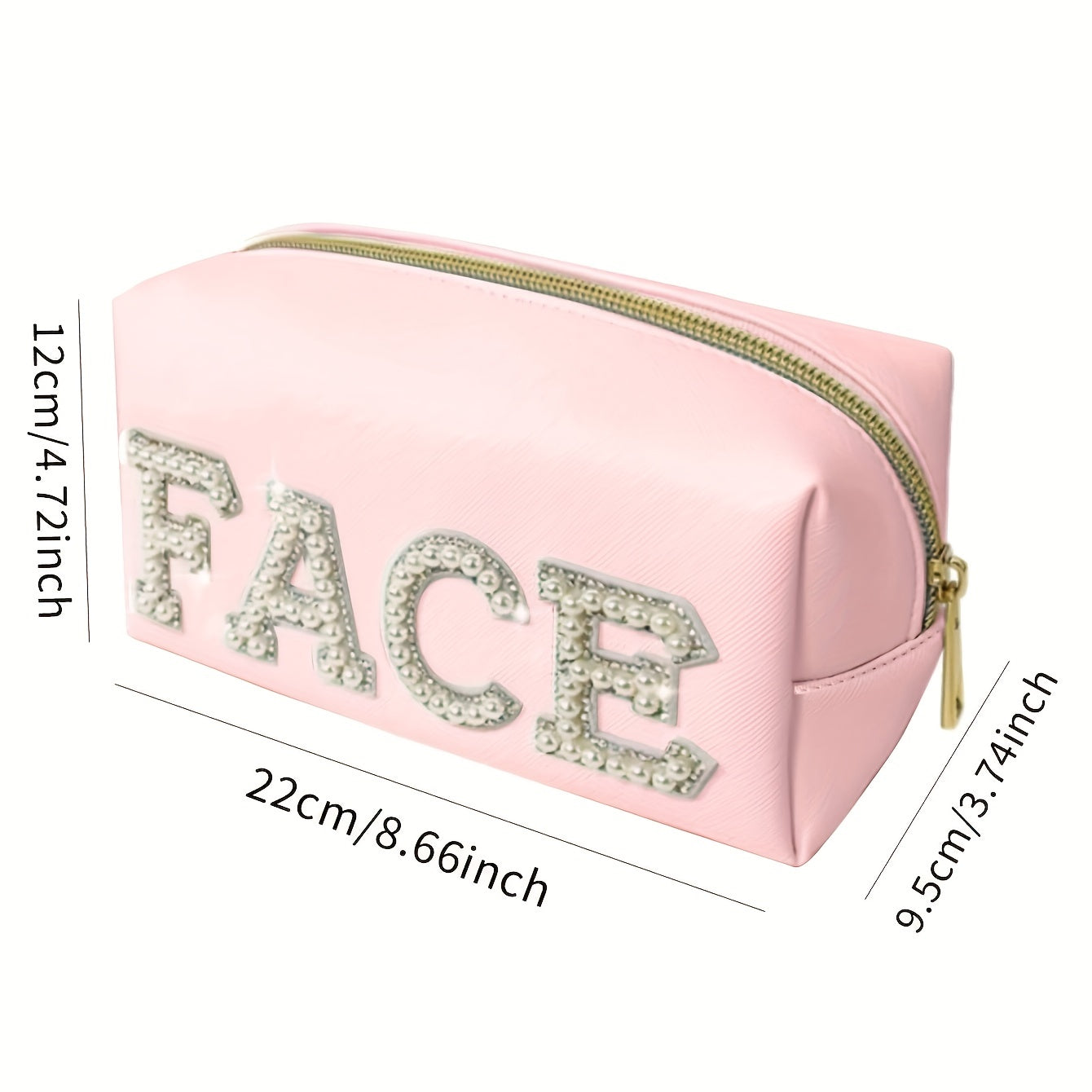 Varsity Letter Patches PU Leather Cosmetic Bag