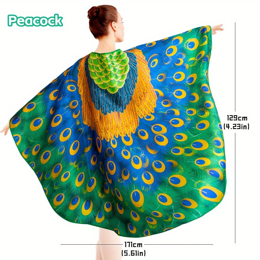 Green Peacock Feather Costume Cape for Women Halloween Party Dress Up