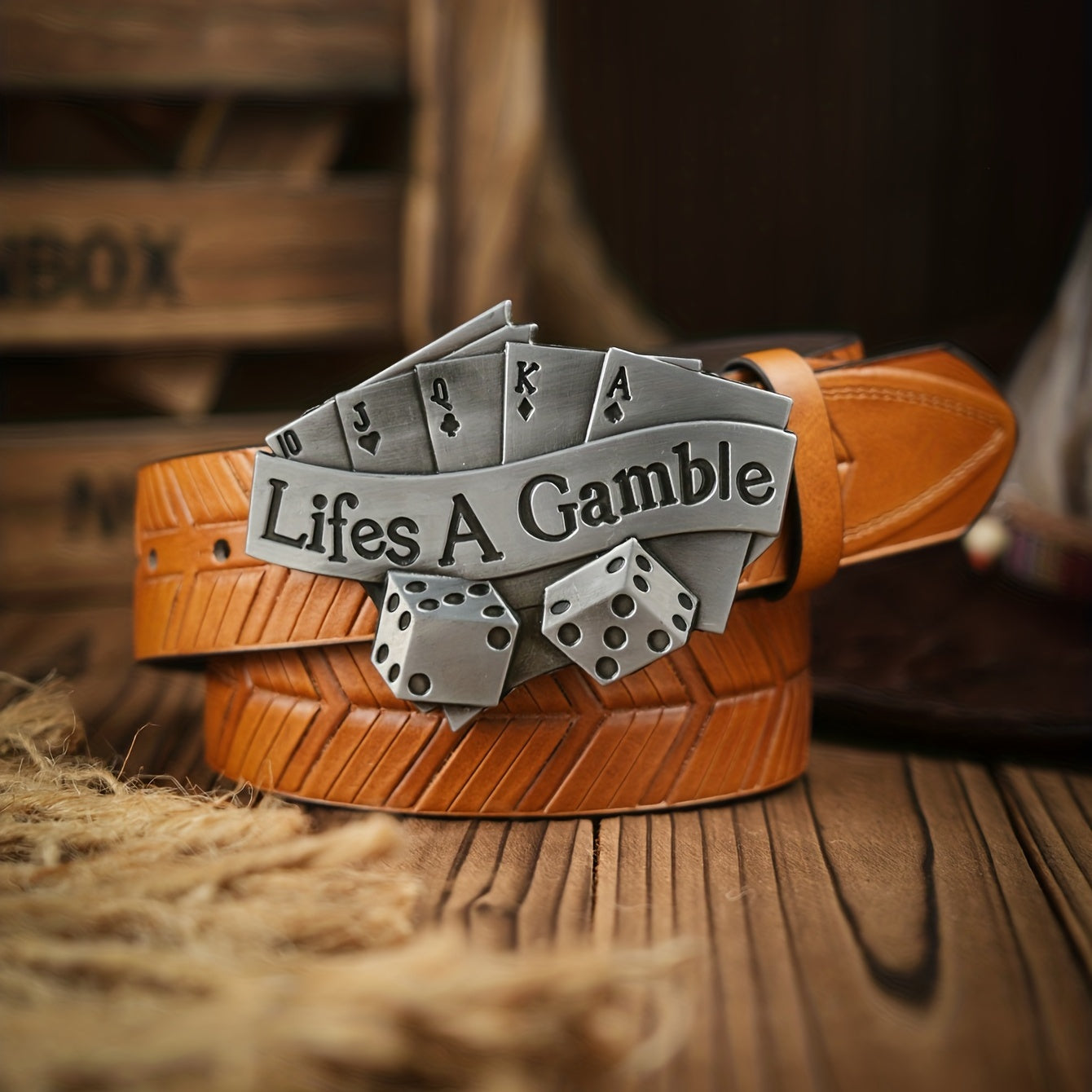 Poker Shape Pattern Vintage Buckle PU Leather Belt