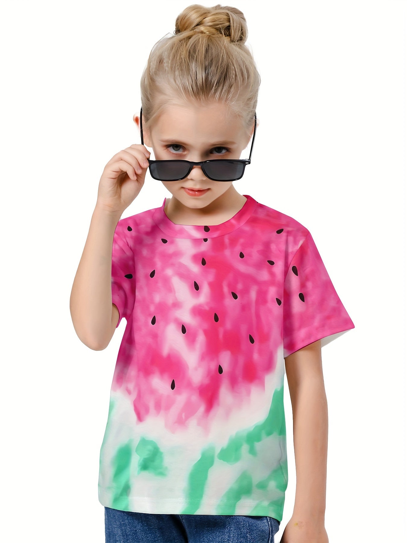 Watermelon Gradient Short Sleeve T shirt Girls Summer Sports Gift