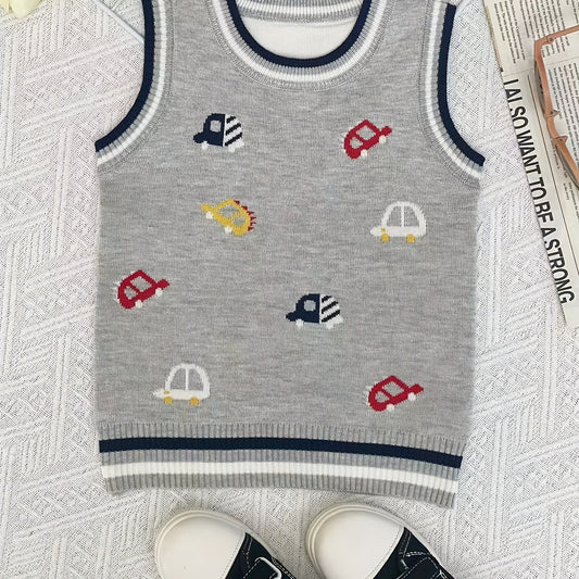 Boys Cartoon Car Graphic Print Sleeveless Sweater Vest
