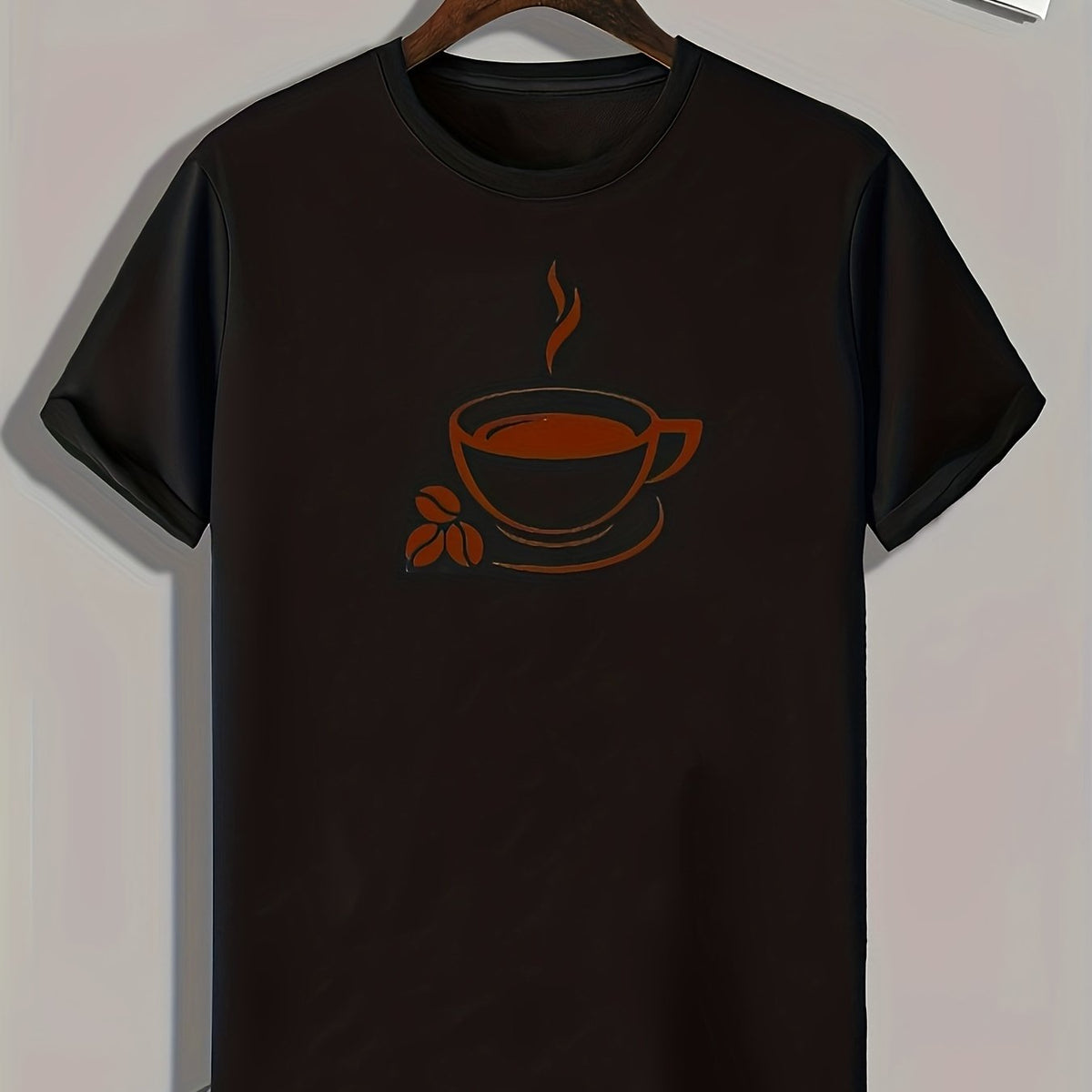 Coffee Print Men's Comfy T shirt Active Slightly Stretch Breathable Tee