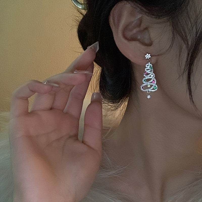 Colorful Zircon Christmas Tree Tassel Earrings For Women