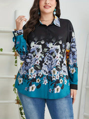  Floral Print Boho Blouse Long Sleeve Button Up Shirt Top