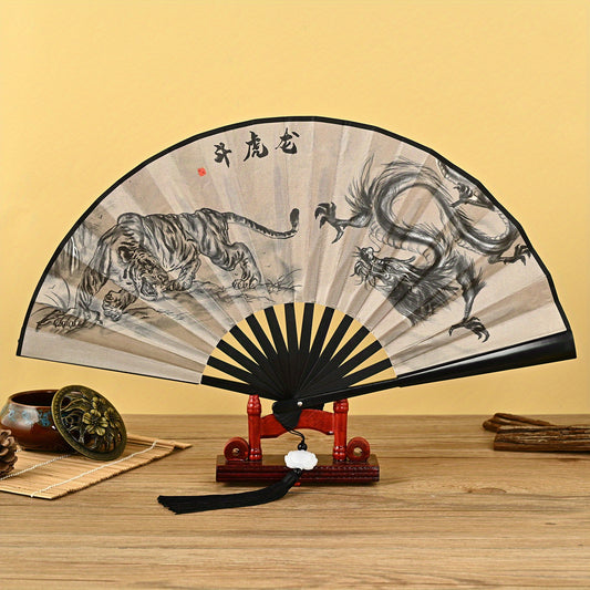 Ancient Style 32 Cm Folding Fan with Tassel Pendant for Men