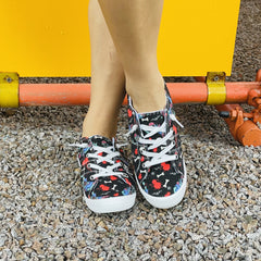 Women's Skull Printed Canvas Shoes Low Round Toe Lace Up Lightweight Comfy Shoes