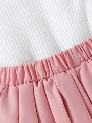 Preppy Girl's Bowknot Top & Skirt Set Ruffle Casual Outfits