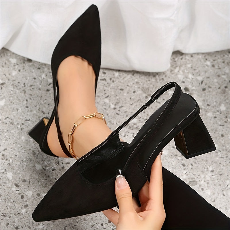 Women's Slingback High Heels Pointed Toe Chunky Heels Sandals