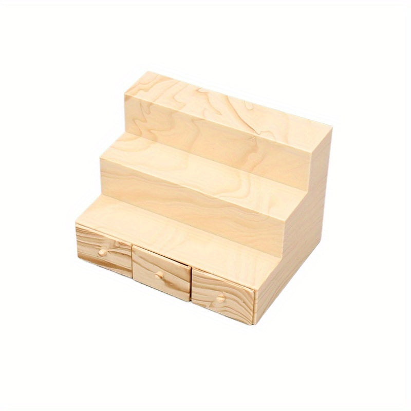 Mini Storage Shelf w/ Drawers Beige Dollhouse Furniture Compact Organizer