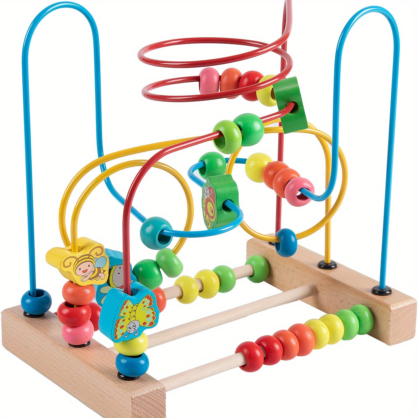 Wooden Bead Maze Toy with Animal Figures Educational Activity Center
