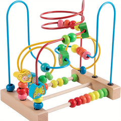 Wooden Bead Maze Toy with Animal Figures Educational Activity Center