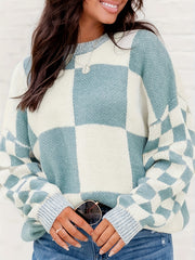 Colorblock Checker Print Sweater