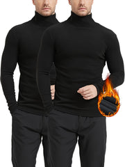 2pcs Men's Long Sleeve Turtleneck Thermal Base Layer - Winter Workout Essential