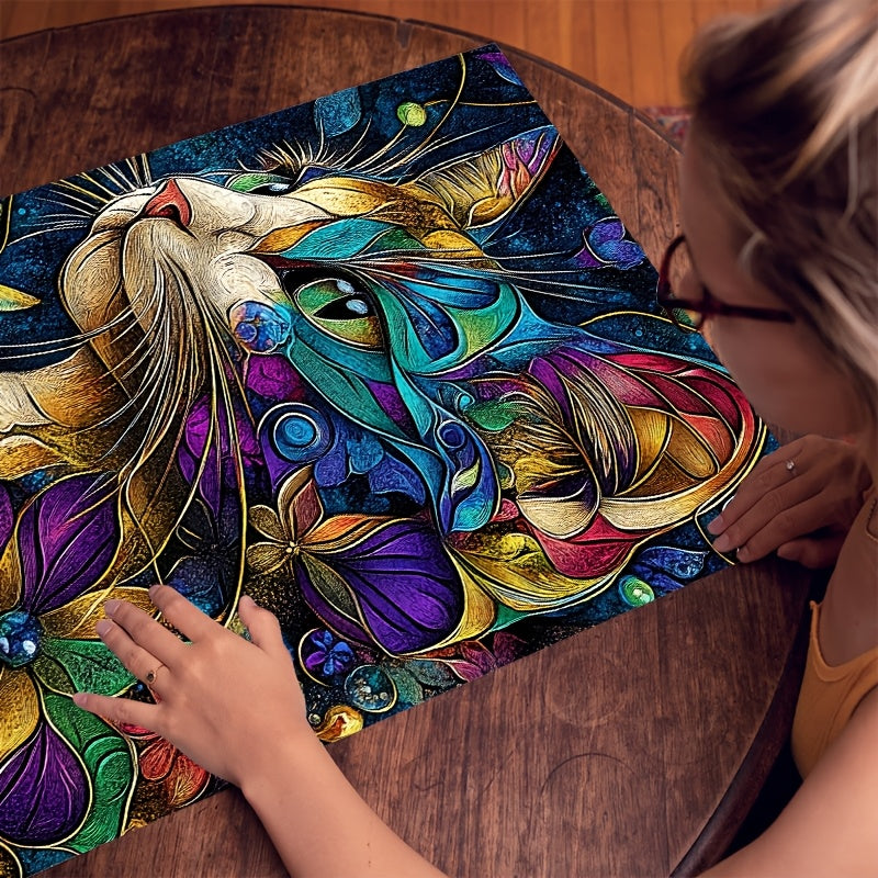 1000pcs Large Puzzle Floral Cat Purple Green Orange Pink Yellow Challenging