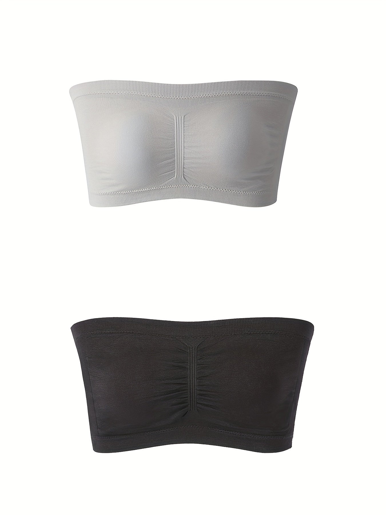 2 Pack Plus Size Bandeau Set Solid Tube Bra High Stretch