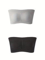 2 Pack Plus Size Bandeau Set Solid Tube Bra High Stretch