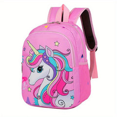 Cartoon Unicorn Pattern Backpack Zipper Bookbag Casual School Bag
