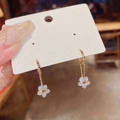 Rhinestone Flower Drop Earrings 18K Plated Hoop Huggie Ear Buckle Decor