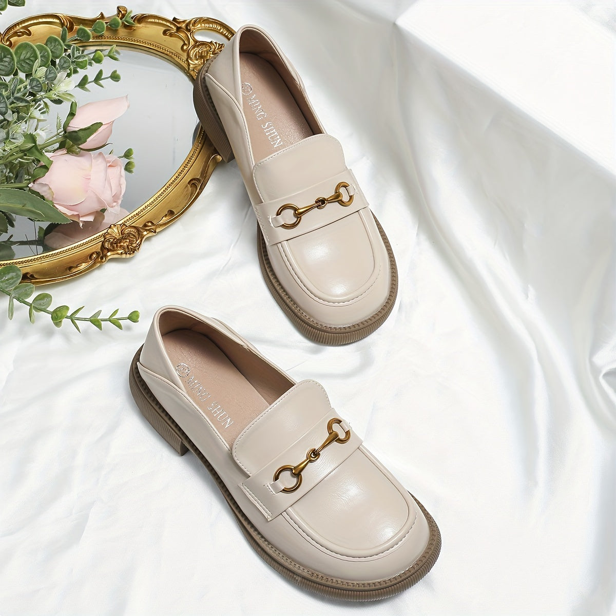 Chunky Loagers Round Toe Buckle Decor Shoes