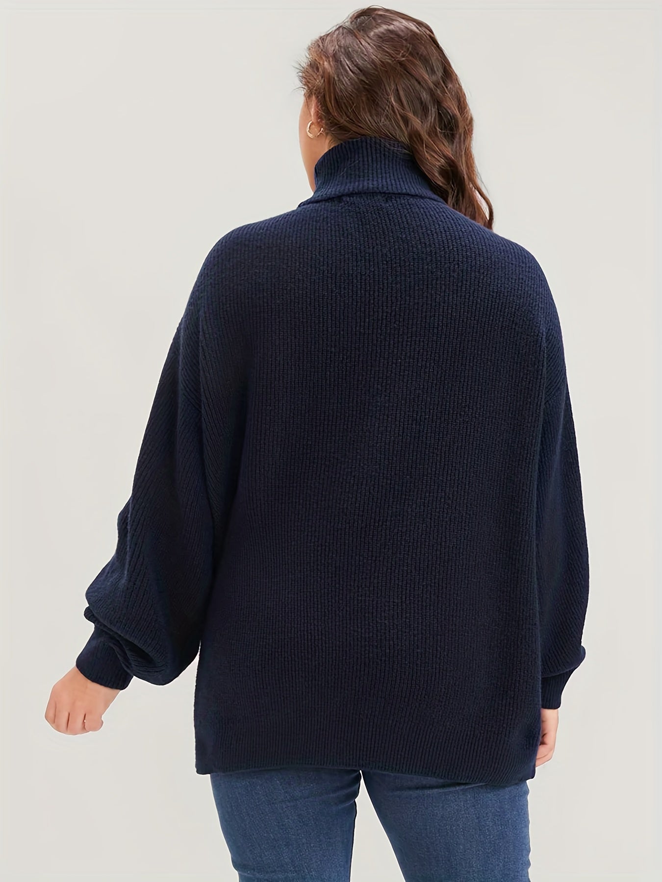  Solid Lantern Sleeve Turtle Neck Sweater