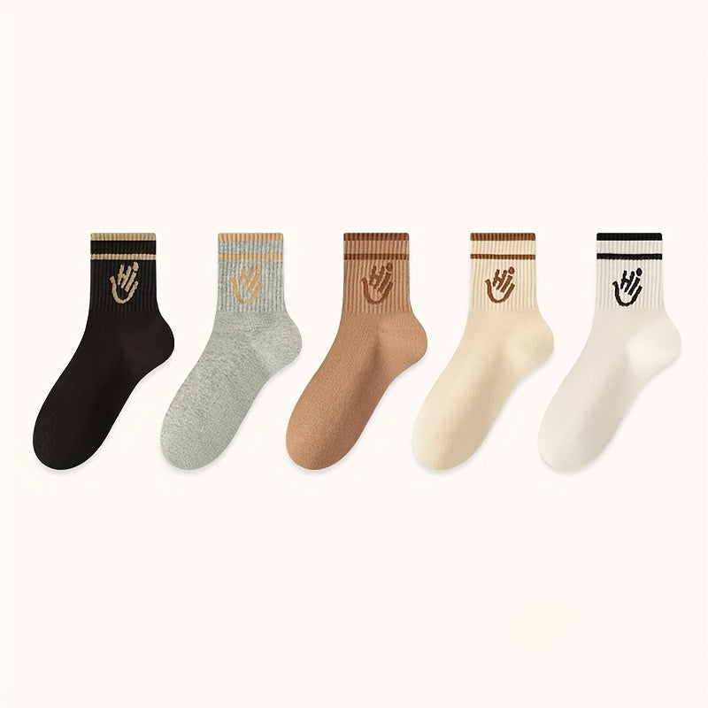 5 Pairs Letter Print Socks for Women - Comfy & Breathable Mid Tube Stockings