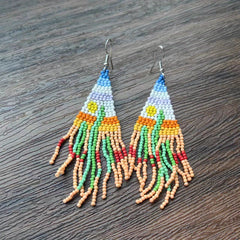 Mexican Cactus Tassel Drop Earrings Bohemian Ethnic Style Long Earrings
