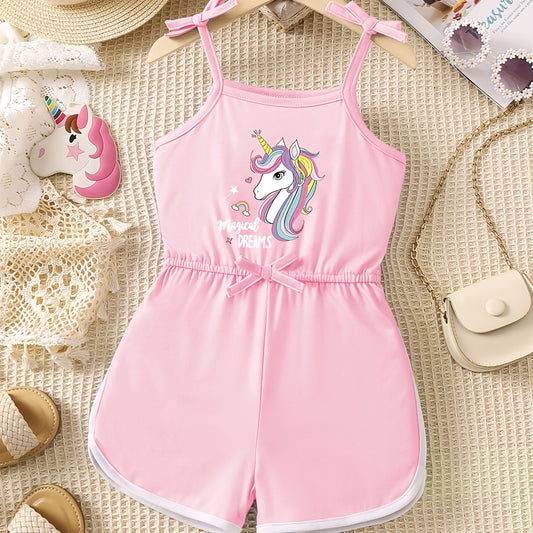 Toddler Girls Unicorn Graphic Bow Cami Rompers Jumpsuits