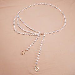 Faux Pearl Waist Chain Belt Floral Decor Sweater Stiletto Belt