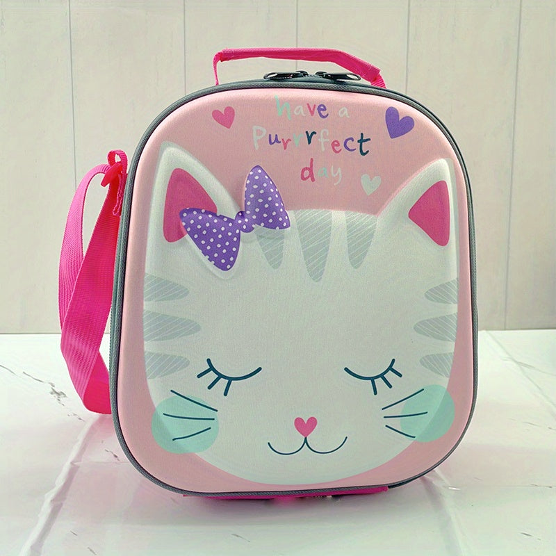 3D Cartoon Cat Pattern Insulated Lunch Bag for Teens and Workers