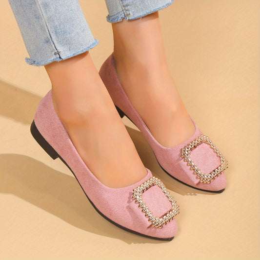 Square Buckle Flats Pointed Toe Slip On Shoes Ballet Flats