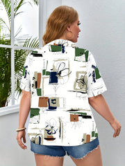  Floral Print Button Up Short Sleeve Blouse