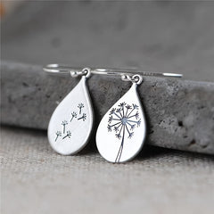 Vintage Dandelion Drop Dangle Earrings Water Drop Silver Plated Jewelry