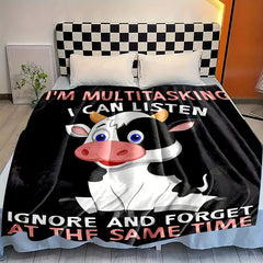Winter Warm Flannel Cow Pattern Blanket for Home & Travel