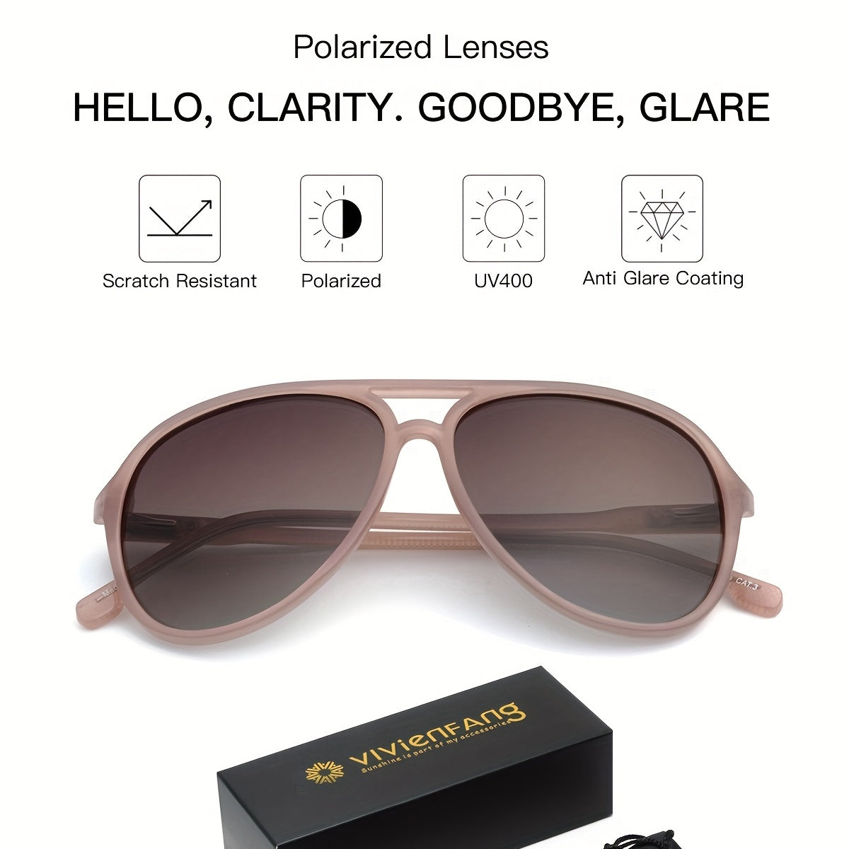 VIVIENFANG Polarized Aviator Sunglasses for Women Retro Milky Pink