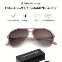 VIVIENFANG Polarized Aviator Sunglasses for Women Retro Milky Pink
