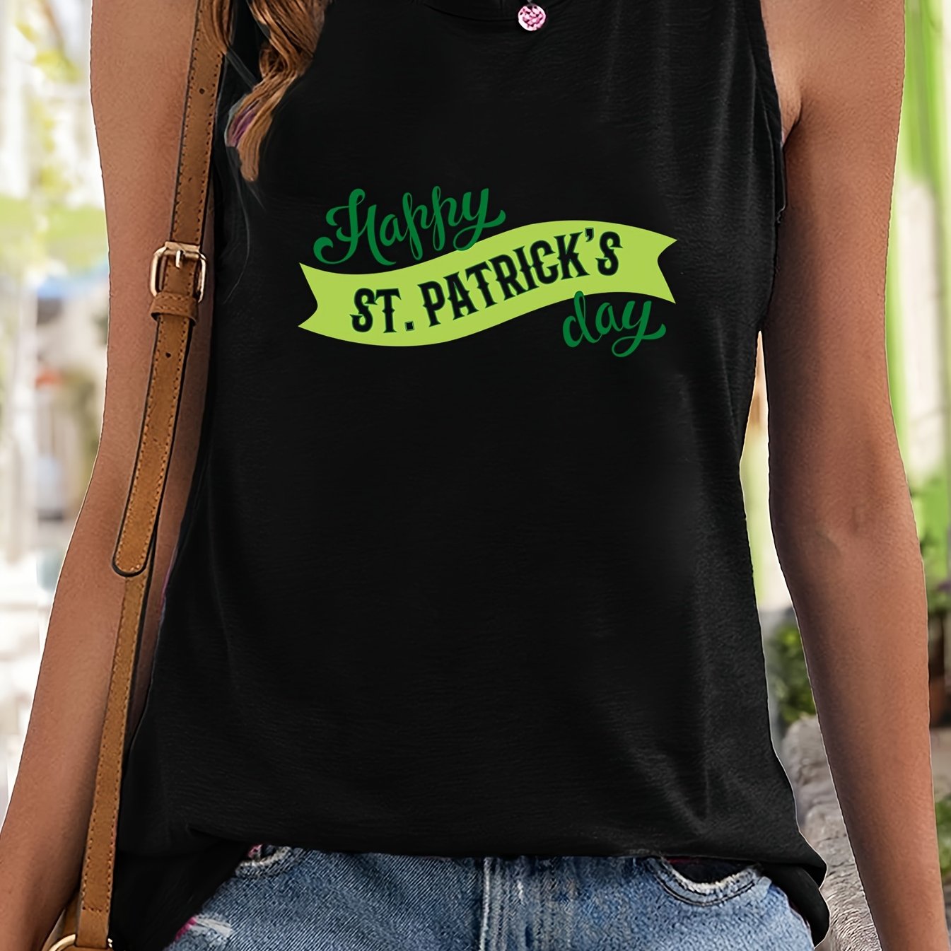 Letter Print Sleeveless Sports Vest Round Neck Stretchy Top