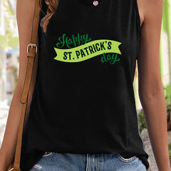Letter Print Sleeveless Sports Vest Round Neck Stretchy Top