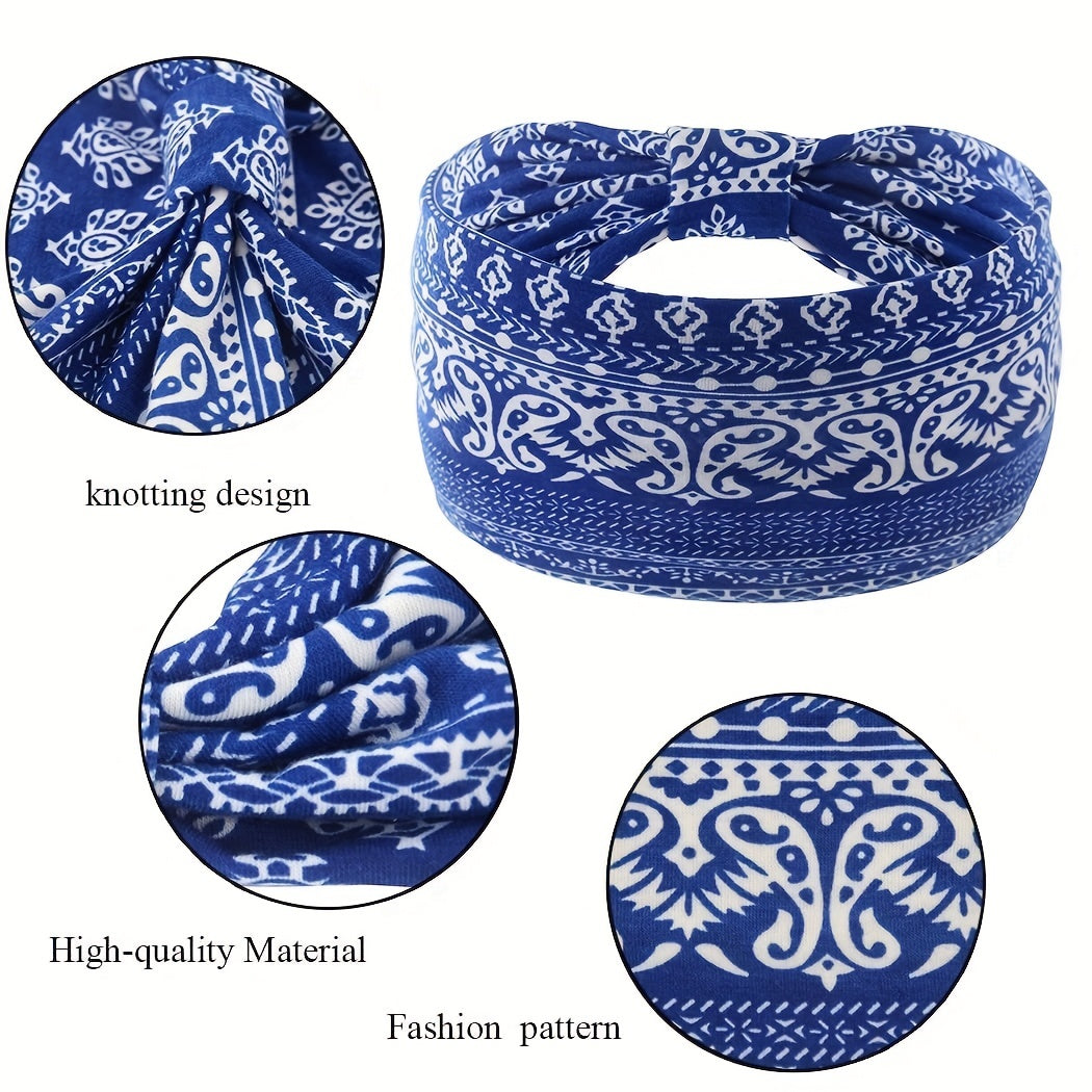 4pcs Boho Paisley Print Headband Stretchy Headdress Criss Cross Hair Band