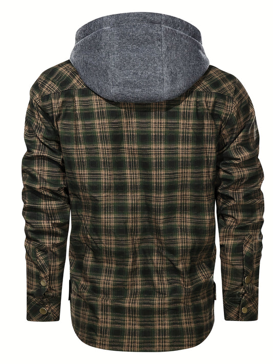 Men's Plaid Hooded Shirt Jacket for Spring Autumn