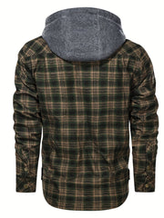 Men's Plaid Hooded Shirt Jacket for Spring Autumn