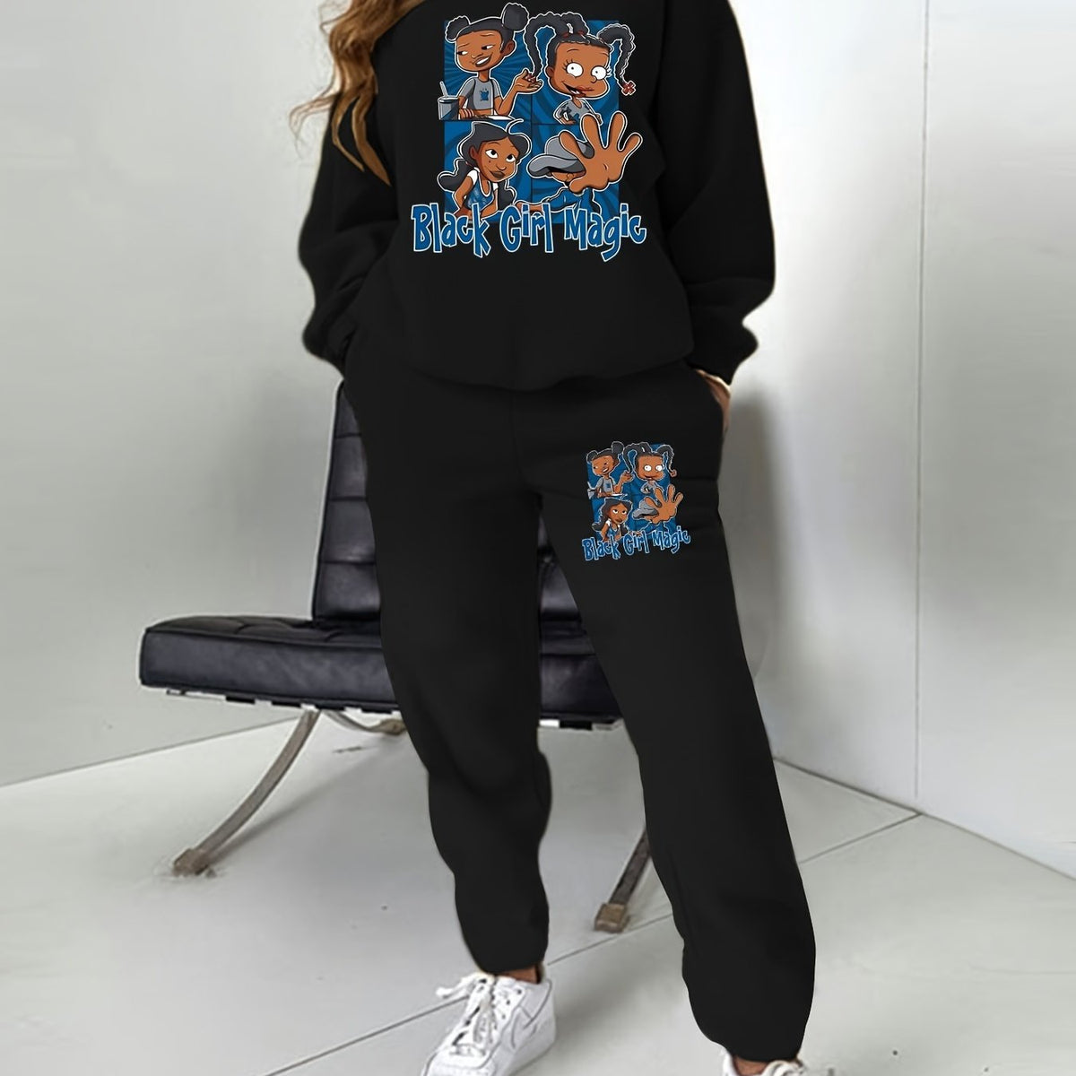 Women's Plus Size Letter & Figure Print Sweatshirt & Joggers Set
