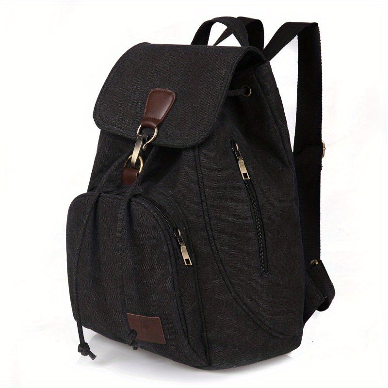 Retro Canvas Flap Backpack Drawstring School Bag Travel Hiking