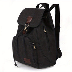 Retro Canvas Flap Backpack Drawstring School Bag Travel Hiking