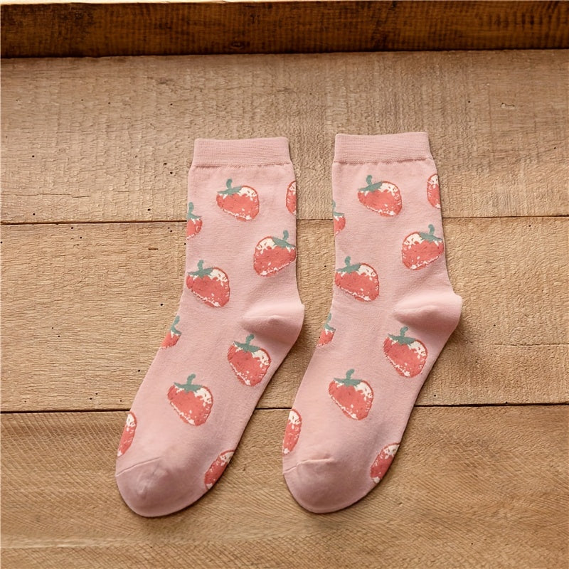 Strawberry Print Socks Comfy Mid Tube Women's Stockings