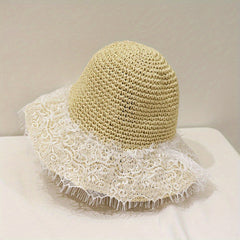 Foldable Lace Sun Hat Wide Brim Hollow Crochet Straw Hat