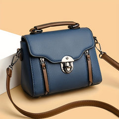 Retro Buckle Handbag Contrast Crossbody Bag Flap Zipper Detail Versatile Purse