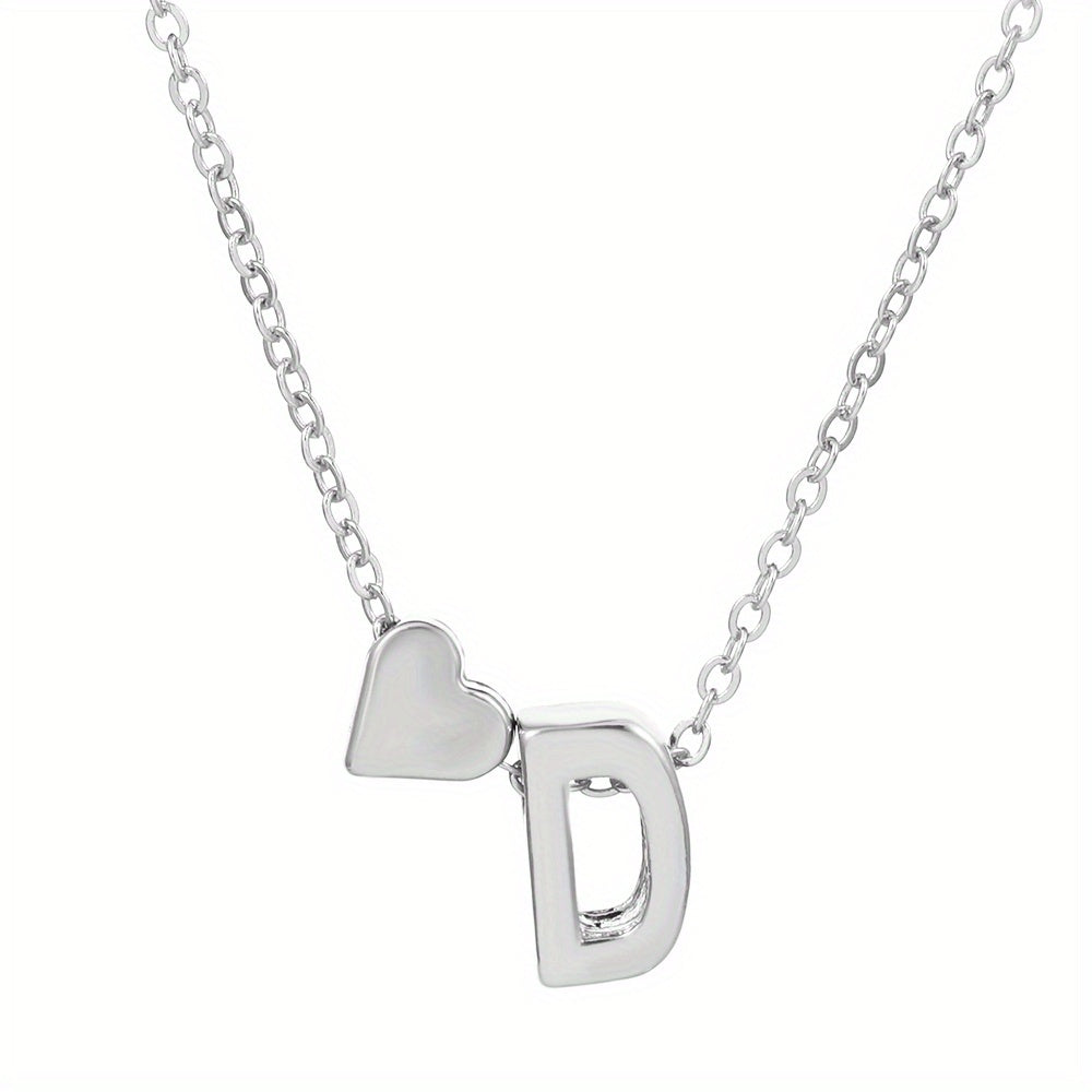 Silver Love 26 Letter Necklace With Heart Pendant Clavicle Chain