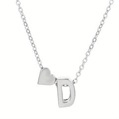 Silver Love 26 Letter Necklace With Heart Pendant Clavicle Chain