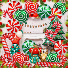 36pcs Christmas Candy Balloons Kit Large Swirl Cane Candy Foil Balloons