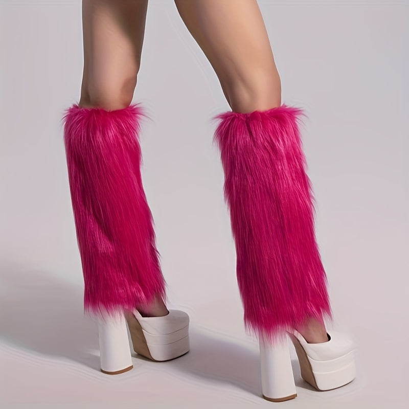 Solid Fuzzy Leg Warmers Knee High Socks Women's Stockings